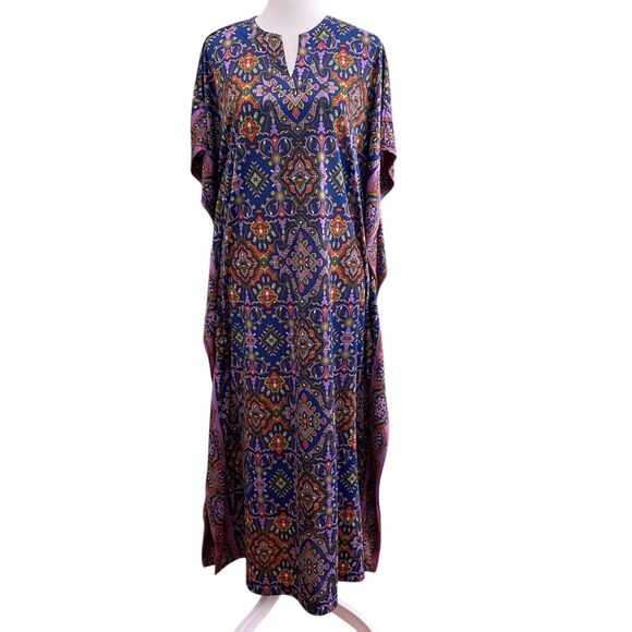 Joan Rivers Kaftan Mumu Maxi Dress Womens Petite XS Oversized Mrs Roper Boho - Picture 1 of 11